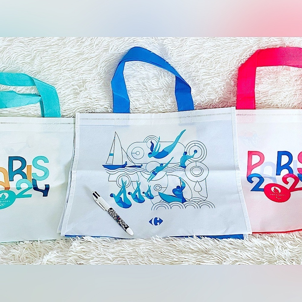 4pc Olympic’s 2024 France shopping tote bags 3 & 1 pen writes in multiple colors - Picture 5 of 6
